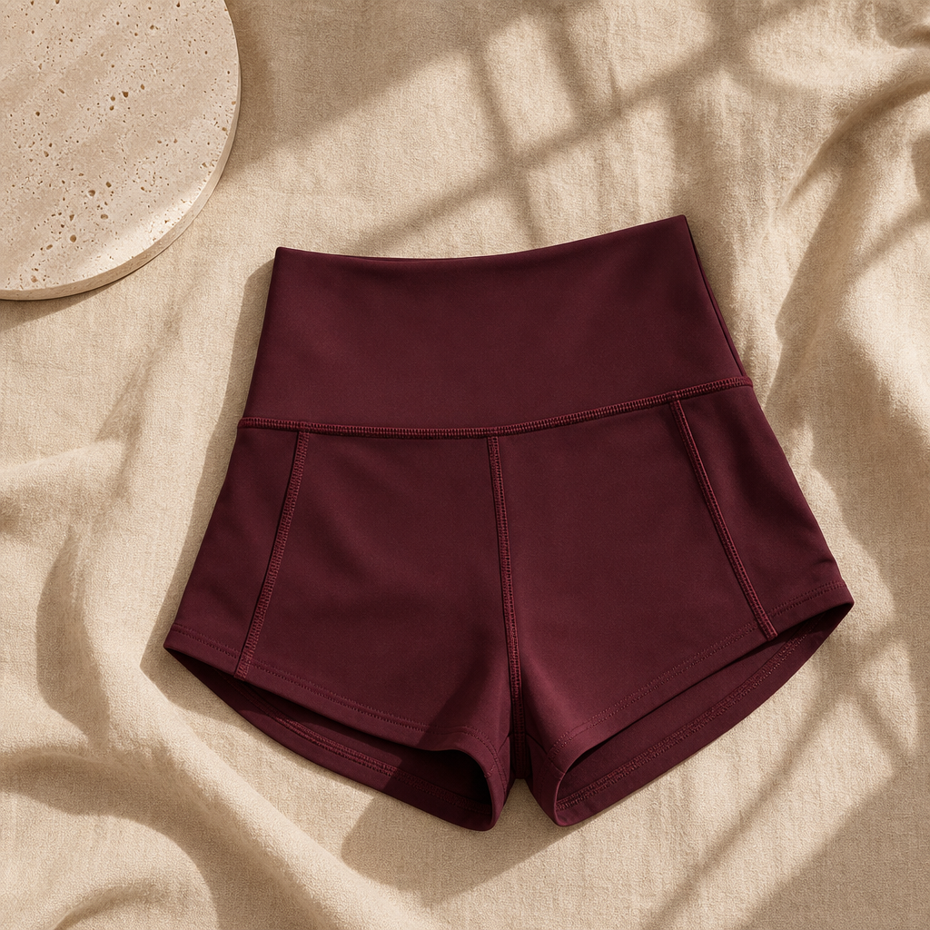 High-Waist Training Shorts in Burgundy